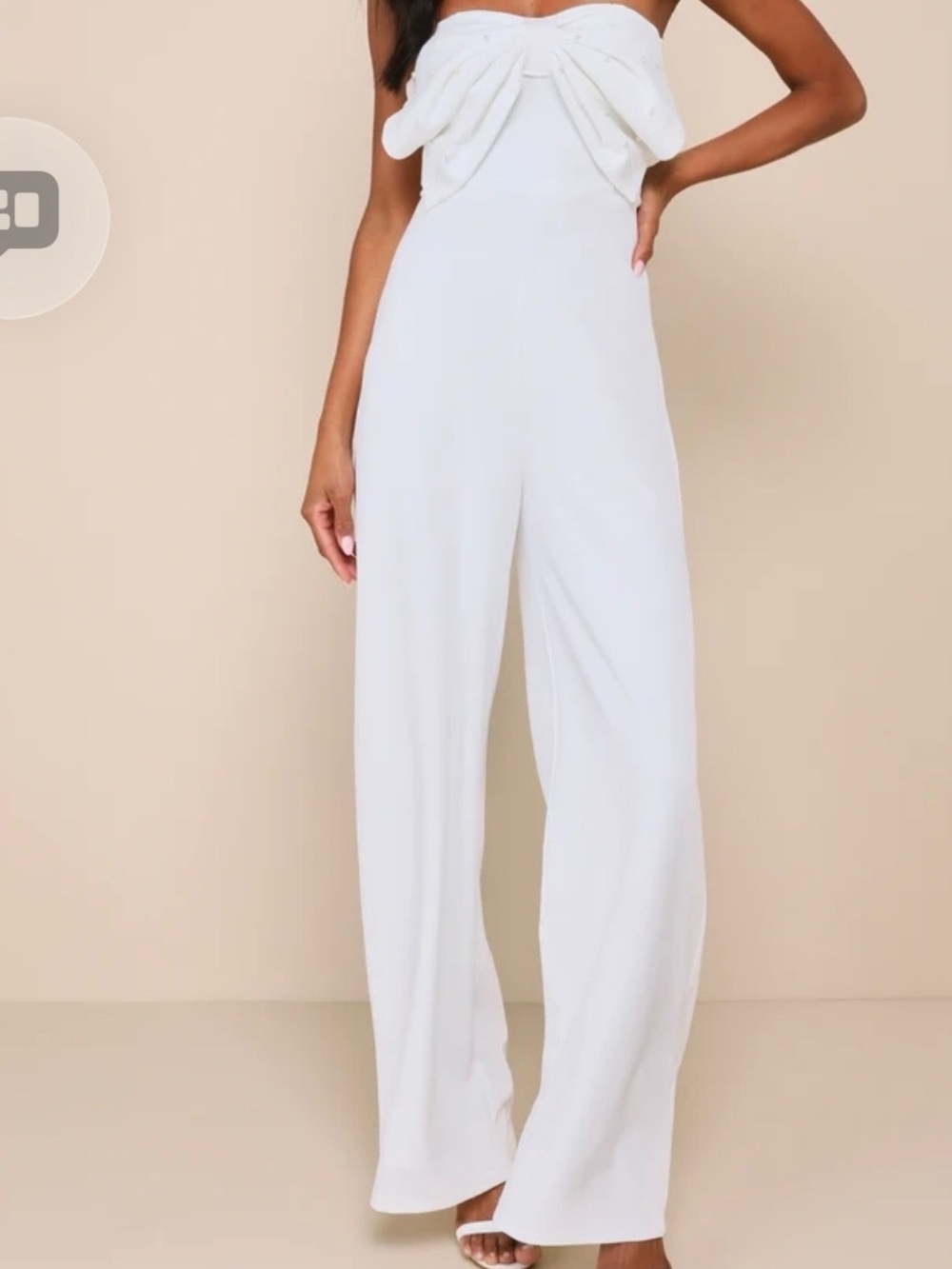 Lulu's White Strapless Wide-Leg Jumpsuit with Bow Bust